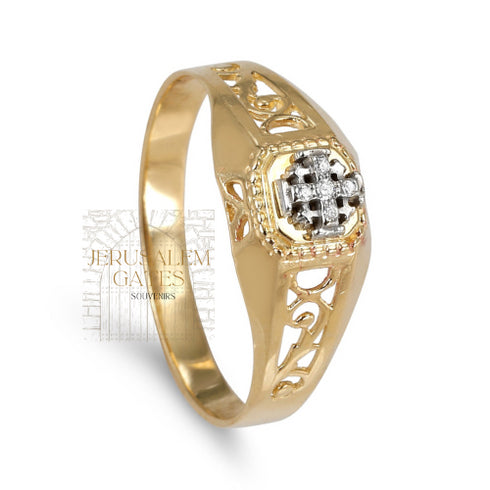14K Gold & Diamonds Jerusalem Cross Filigree Ring